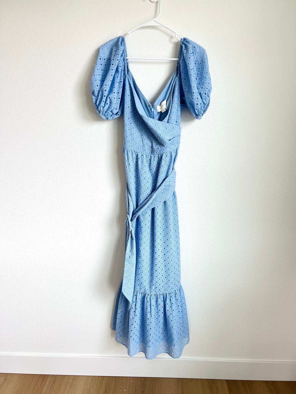 Sachin & Babi Blue Eyelet Cottagecore Spring Ruffle Hem Midi Dress Women's 8